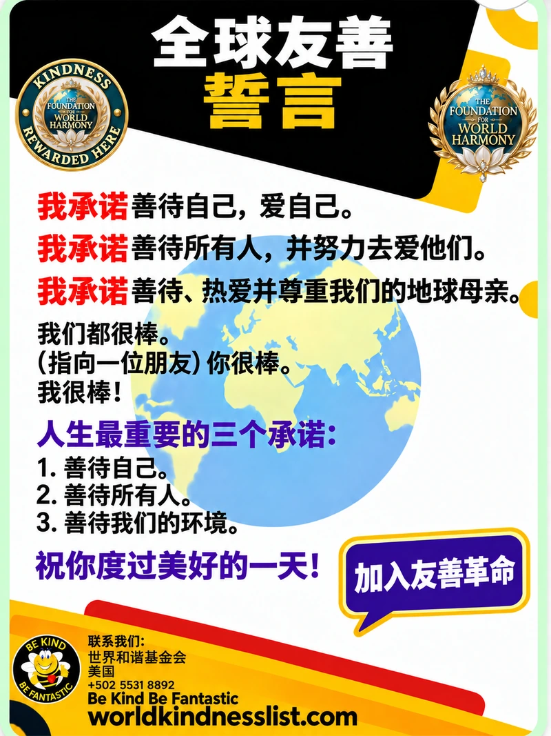 Global Kindness Pledge poster in Chinese