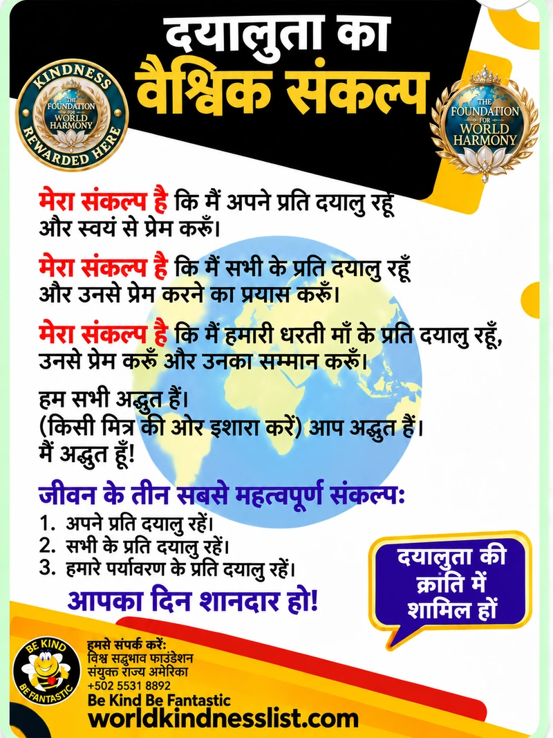 Global Kindness Pledge poster in Hindi