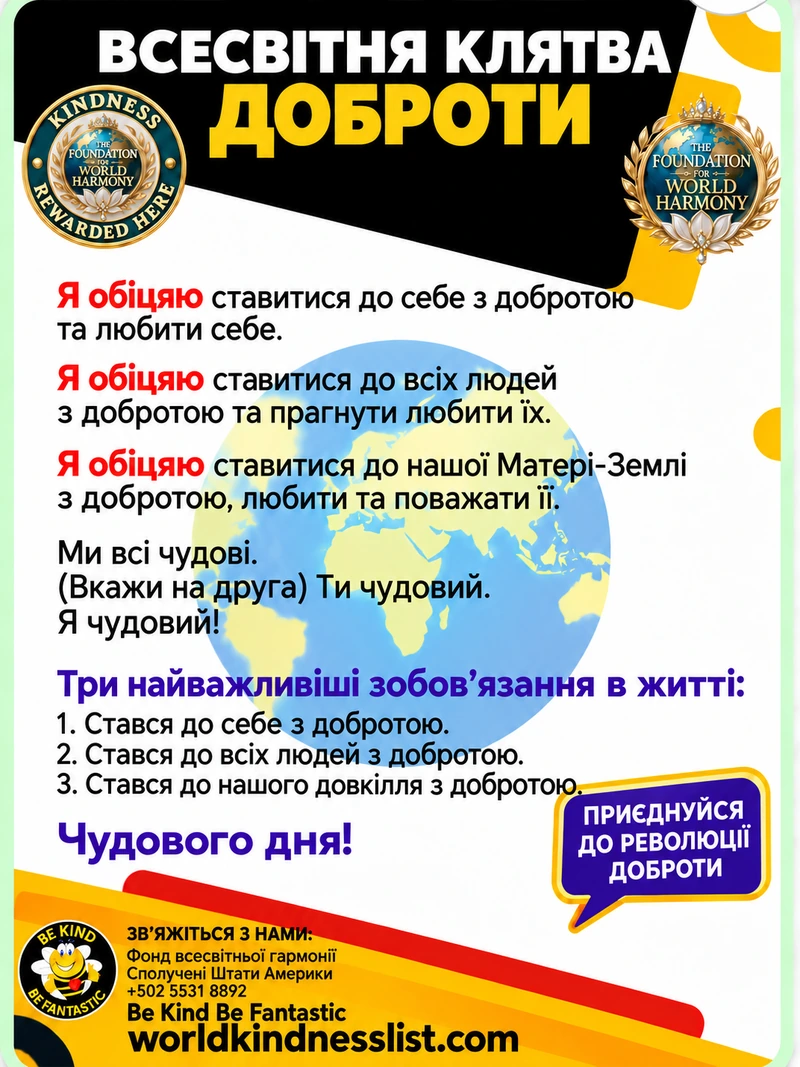 Global Kindness Pledge poster in Ukrainian
